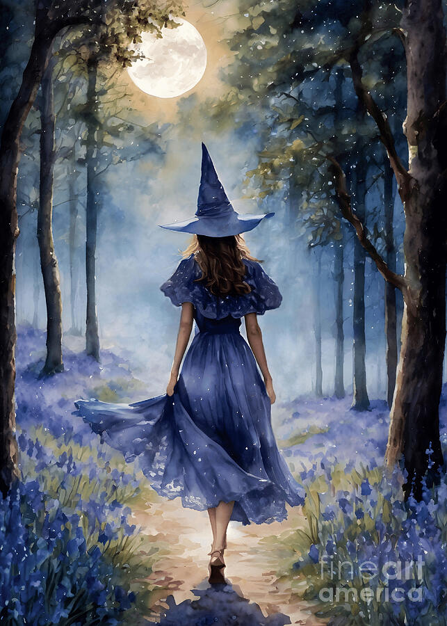 Tea Painting - A Witch in Bluebell Woods by Lyra OBrien