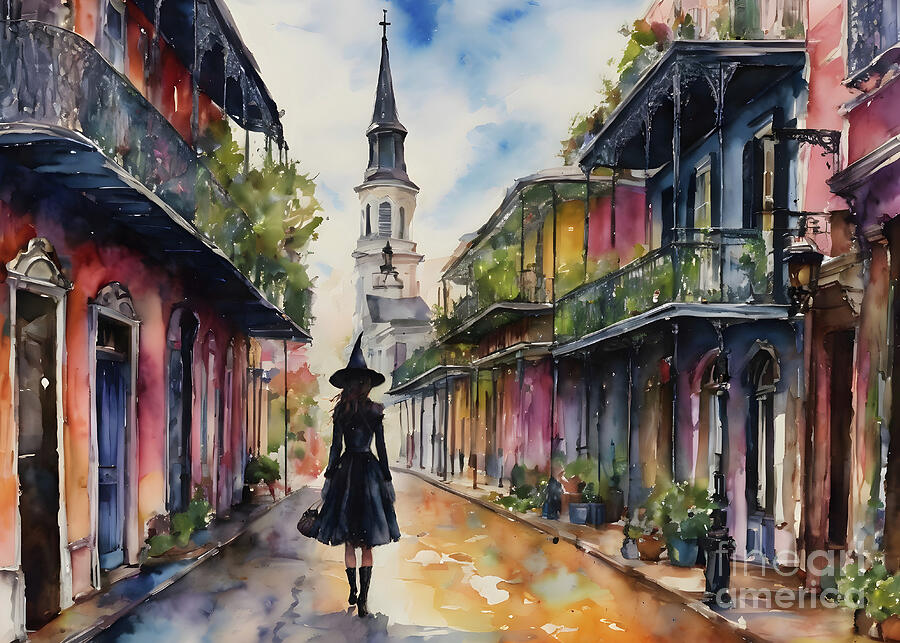 New Orleans Mixed Media - A Witch in New Orleans by Lyra OBrien