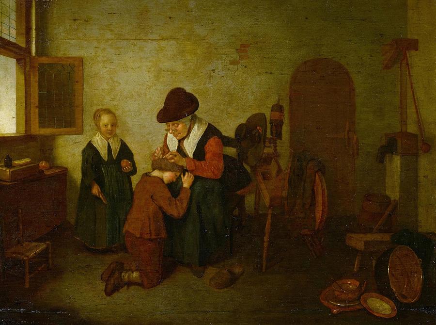 A Woman Deloused A Boy Around Painting by Quirijn Van Brekelenkam Dutch ...