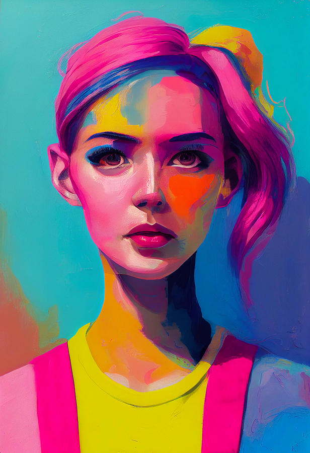 A  Woman  In  All  Bright  Colors  Pink  And  Yellow  And  Cyan  666648f6  66b8  4acf  4cbb  4781b55 Painting
