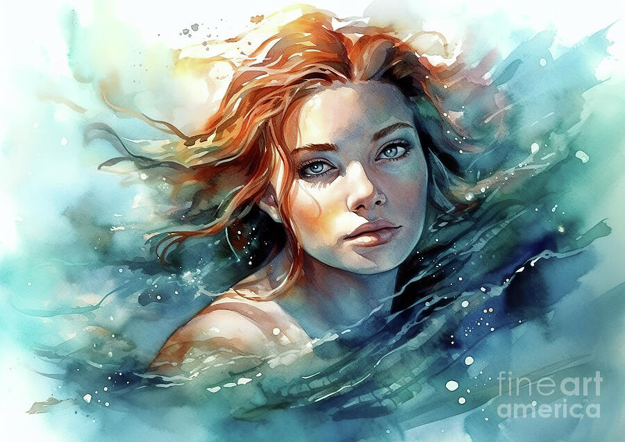 A woman is depicted with her hair flowing like water Digital Art by Odon Czintos