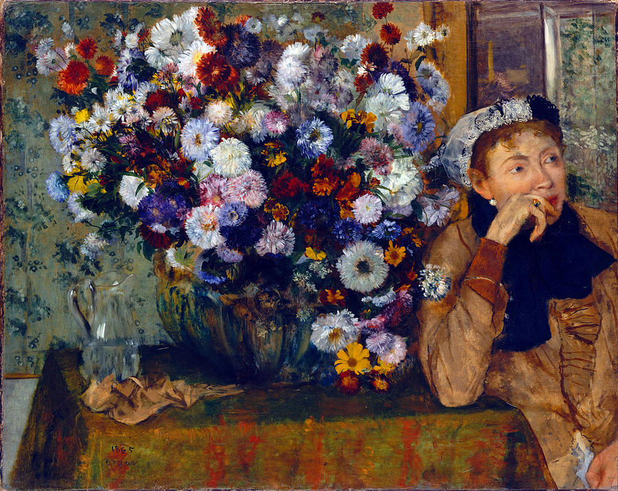 A Woman Seated beside a Vase of Flowers Painting by Long Shot