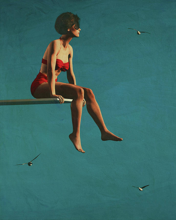 A Woman Sitting On A Diving Board Digital Art by Jan Keteleer