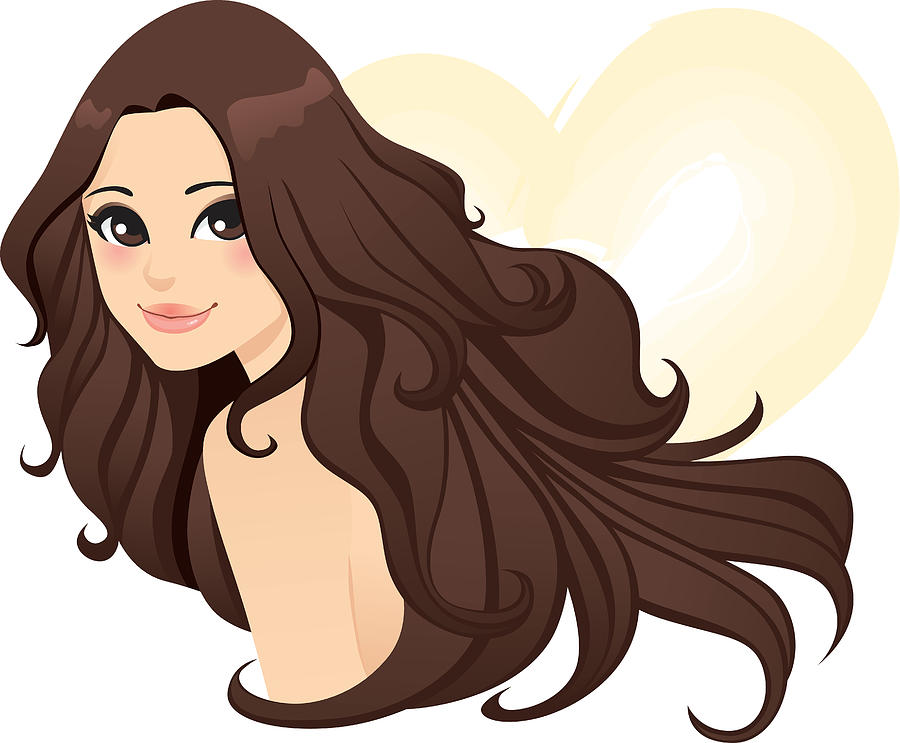 A woman with long wavy brown hair Drawing by Kakigori Studio