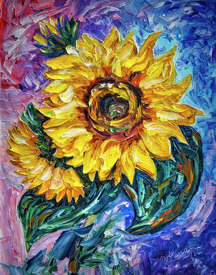 The Sunflower From Sunflower State Palette Knife Technique Painting by Lena Owens - OLena Art Vibrant Palette Knife and Graphic Design