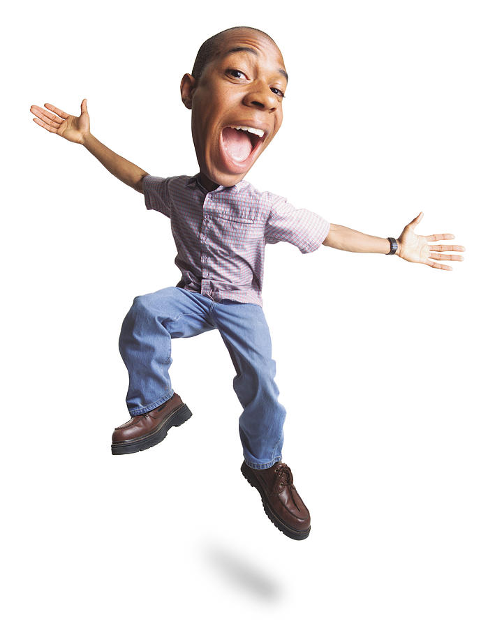 A Young African American Male Leaps Into The Air While Spreading His Arms Out Widely And Smiling Photograph by Photodisc