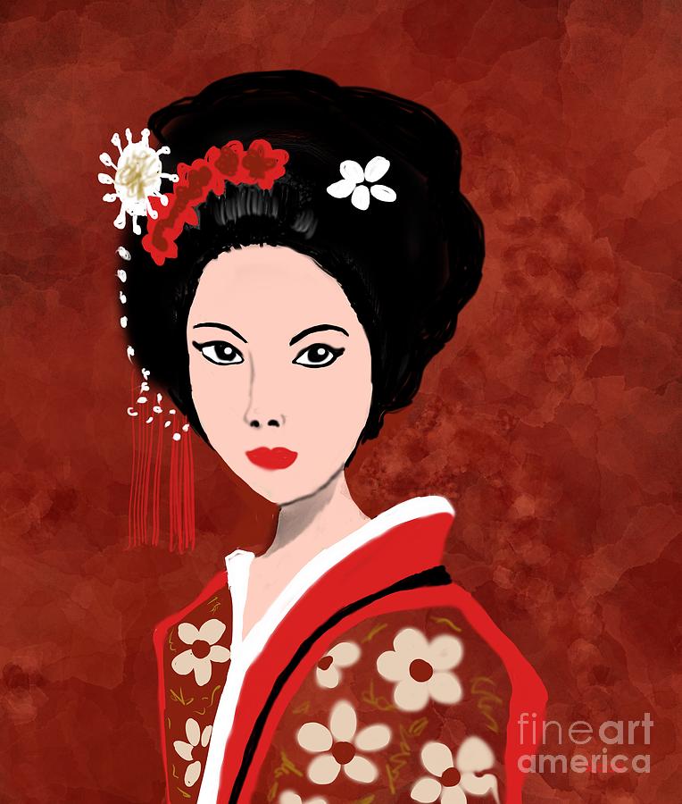 A young geisha girl Digital Art by Elaine Hayward