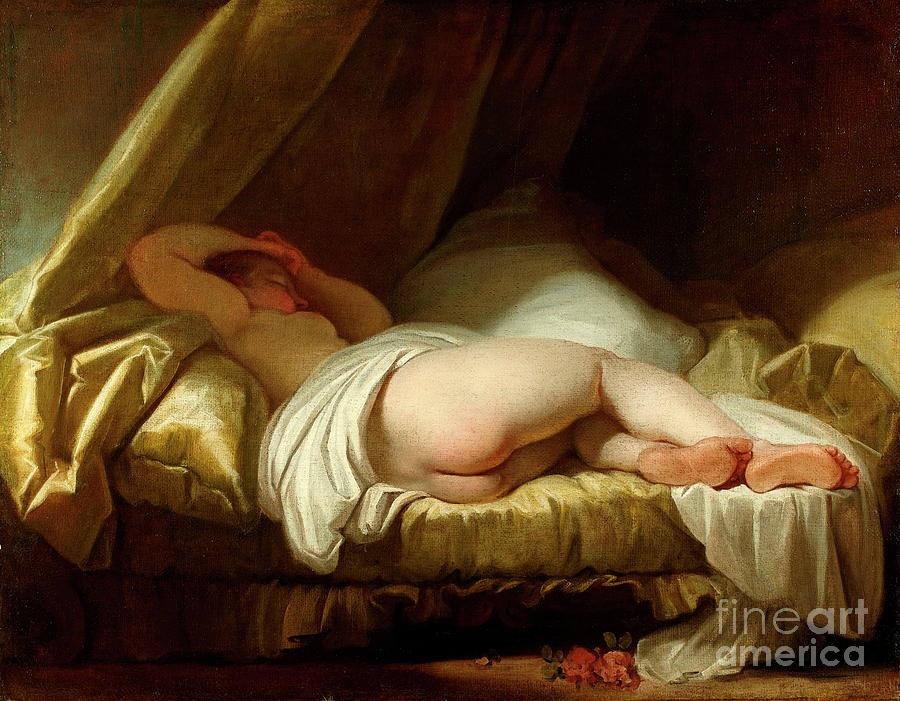 A Young Girl Sleeping Painting by Jean-Honore Fragonard