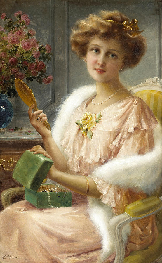 A Young Lady with a Mirror Painting by Emile Vernon