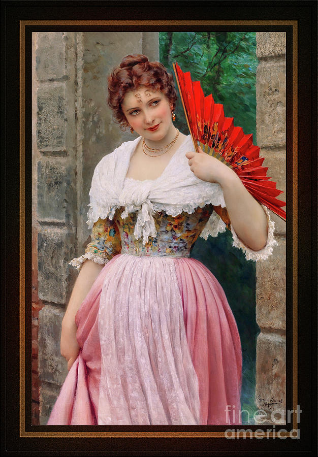 A Young Lady with a Red Fan by Eugen von Blaas Remastered Xzendor7 Classical Fine Art Reproductions Painting by Xzendor7