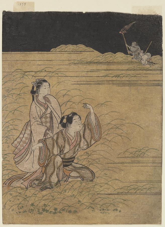 A Young Man and Women in the Moor of Musashino  Parody of the Akuta River episode of the Tale of Ise Painting by Artistic Rifki