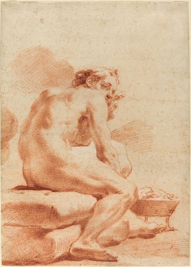 A Young Man Warming Himself at a Brazier Drawing by Gaetano Gandolfi