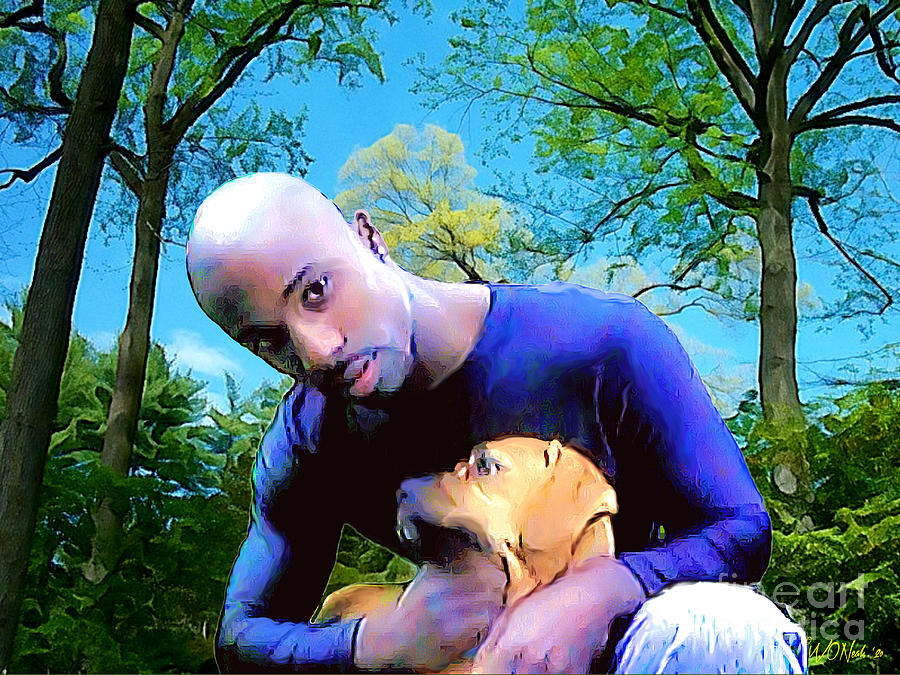 Portrait Digital Art - A Young Man and His Dog by Walter Neal