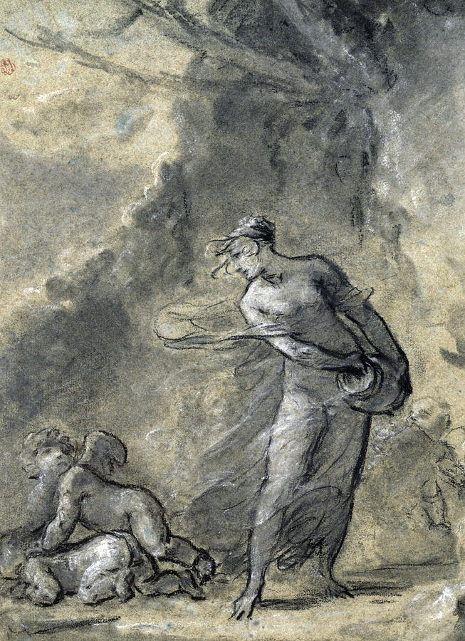 A Young Nymph Chasing Unwelcome Loves Drawing by Pierre-Paul Prudhon