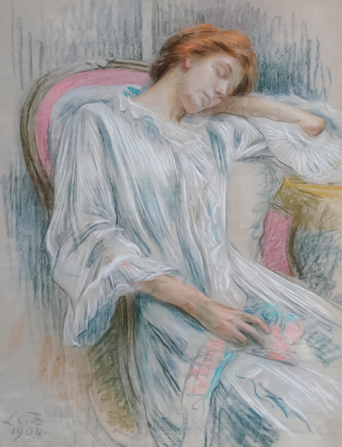 A Young Woman Asleep In A Chair By Louise Catherine Breslau Painting