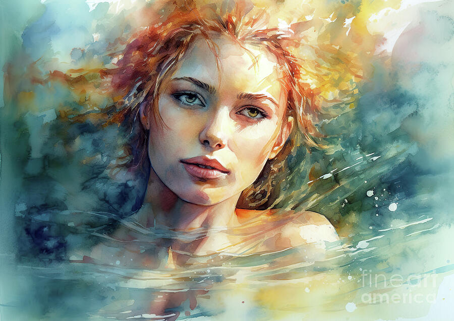 Winter Digital Art - A young woman emerges from water by Odon Czintos