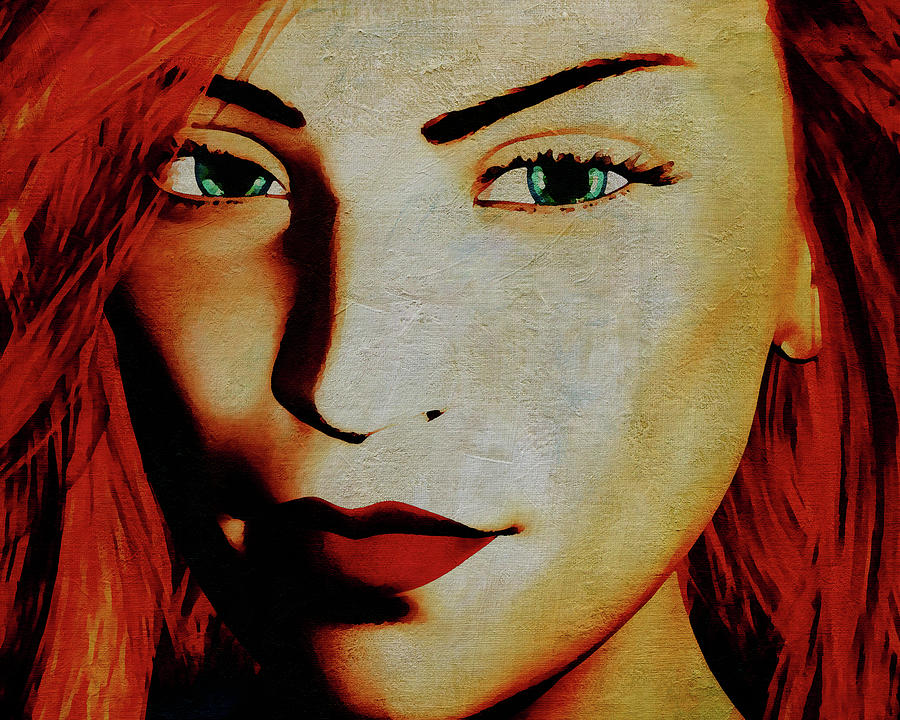 A young woman with red hair looking at you Digital Art by Jan Keteleer