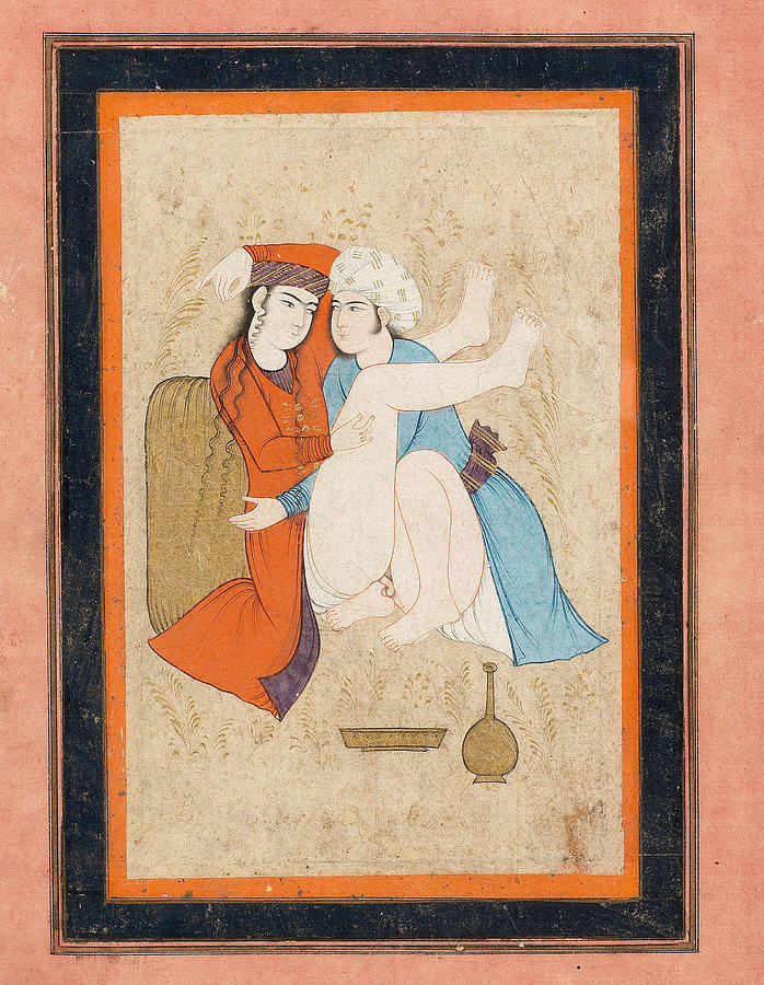 A youth and a maiden in an erotic embrace Persia, 18th Century Painting by Artistic Rifki