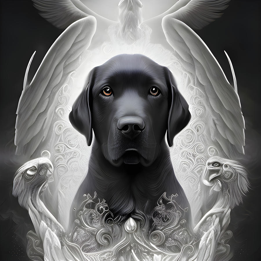 A001 Black Labrador Art with Wings Digital Art by Large Wall Art For Living Room