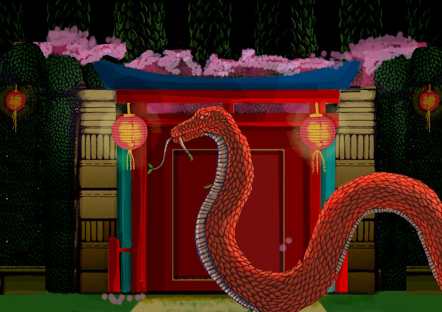 A3 Snake Chinese Garden Digital Art by Donna Huntriss
