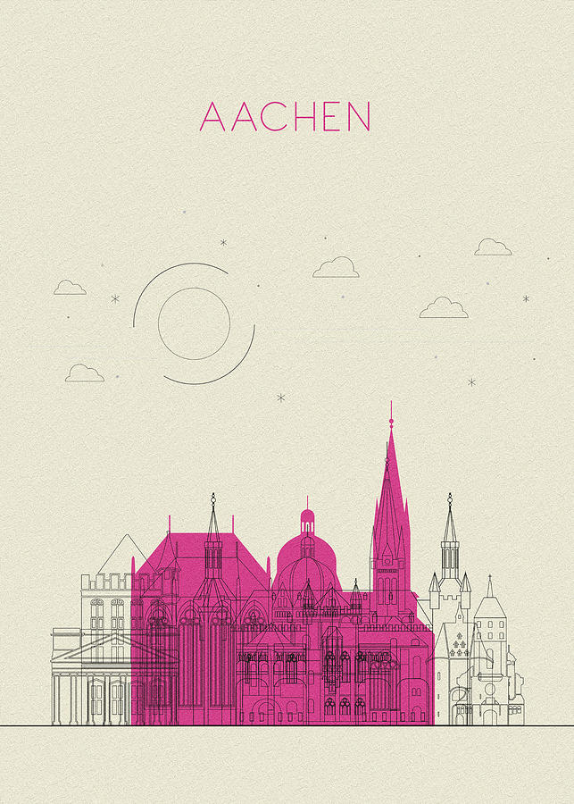 Memento Movie Drawing - Aachen, Germany Abstract City Skyline by Inspirowl Design