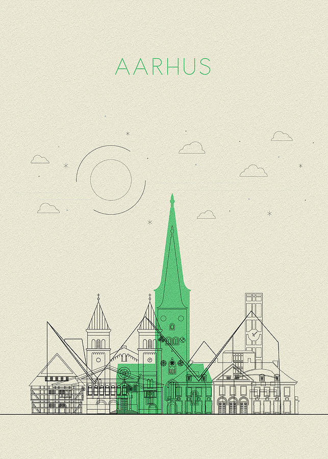 Memento Movie Drawing - Aarhus, Denmark Abstract City Skyline by Inspirowl Design