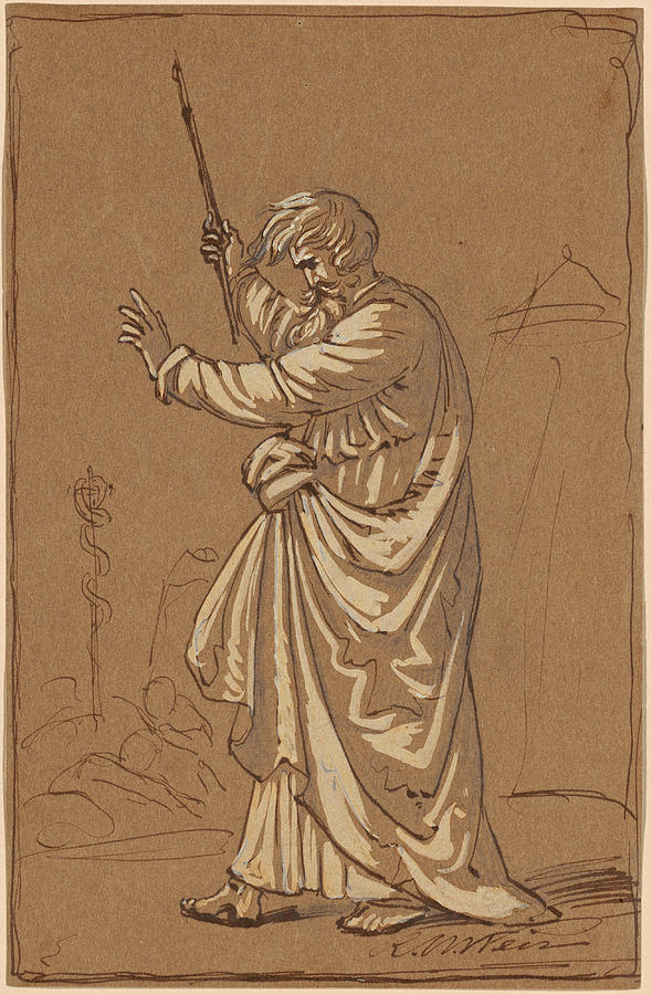 Aaron Converting His Staff into a Serpent Drawing by Robert Walter Weir