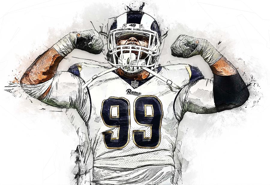 Aaron Donald Los Angeles Rams Watercolor Strokes Pixel Art 200 Canvas Print  / Canvas Art by Joe Hamilton - Pixels Canvas Prints