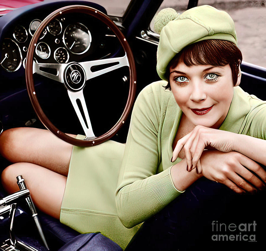 Avengers TV star Linda Thornton in 1969 AC 428 convertible Photograph by Retrographs