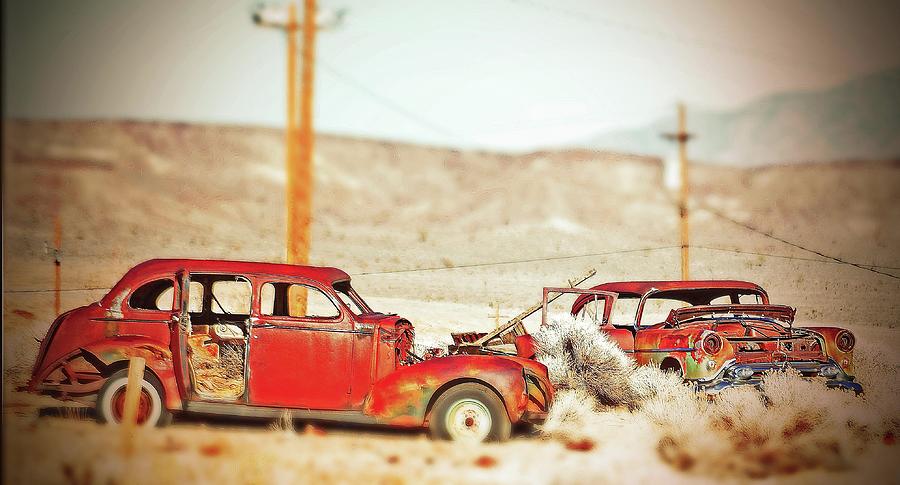 Abandon Cars In Goldfield,NV  Tilt-shift Digital Art by Fred Loring