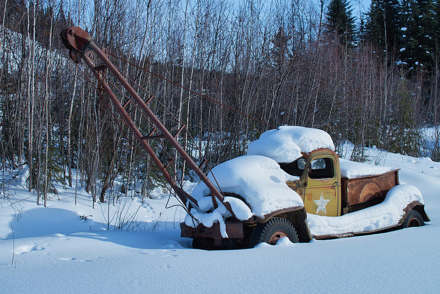 Winter Photograph - Abandoned Army Truck in Snow by Cathy Mahnke