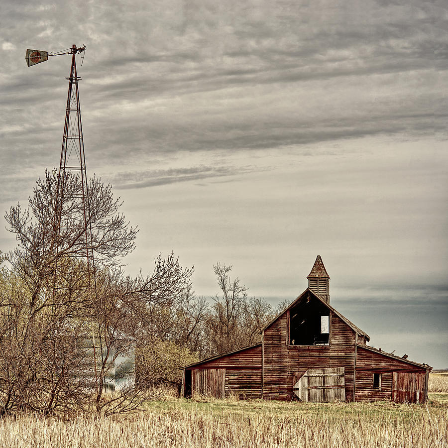 Abandoned barn and windmill in Benson County ND homestead site Photograph by Peter Herman