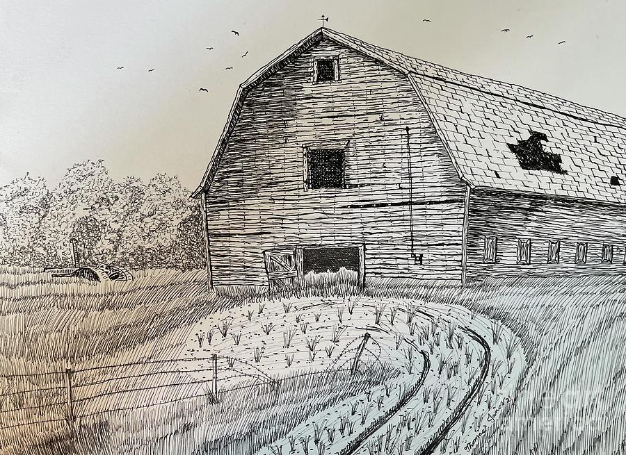 Abandoned barn Drawing by Thomas Janos