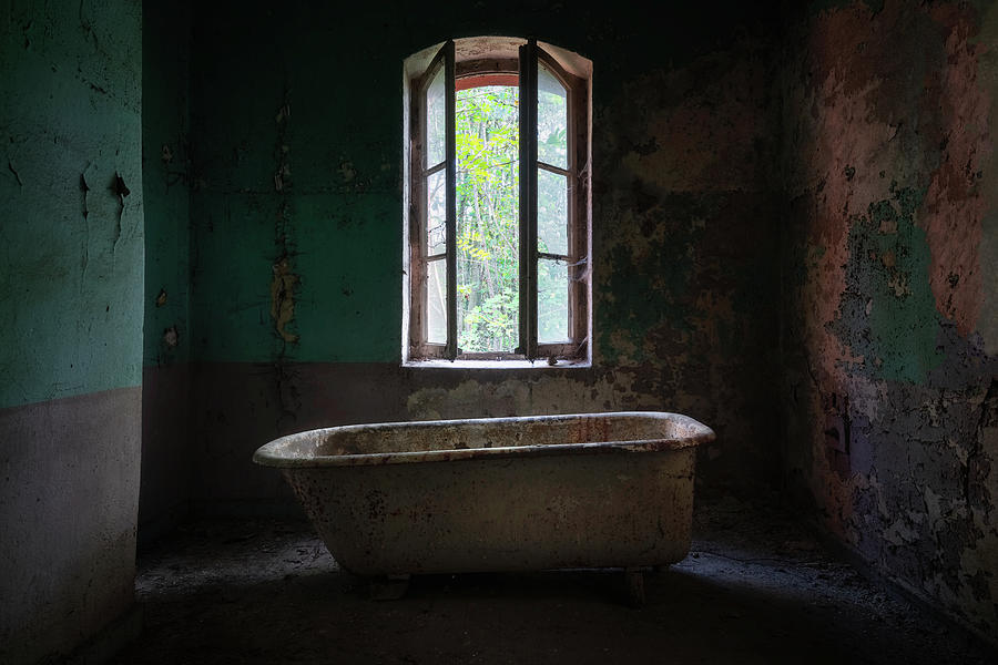 Abandoned Bath in Dark Room Photograph by Roman Robroek