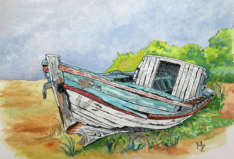 Abandoned Boat Painting by Margaret Zabor