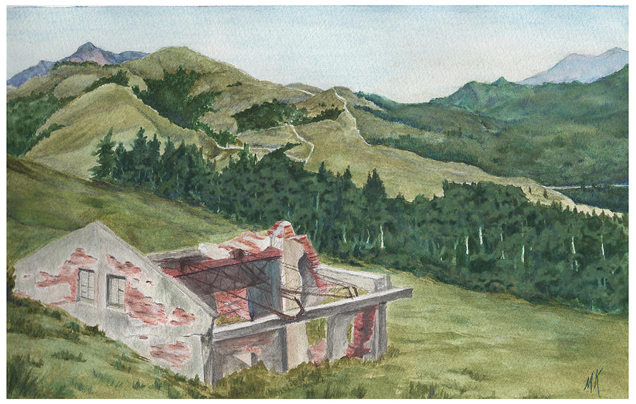 Abandoned Building on the East Peak of Mt. Hehuan, Taiwan   Painting by Melodie Kantner
