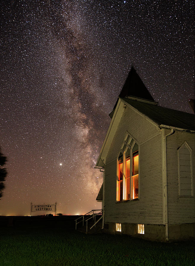 Abandoned but Not Forgotten - Antiochia Lutheran Nighscape #2 with milky way Photograph by Peter Herman