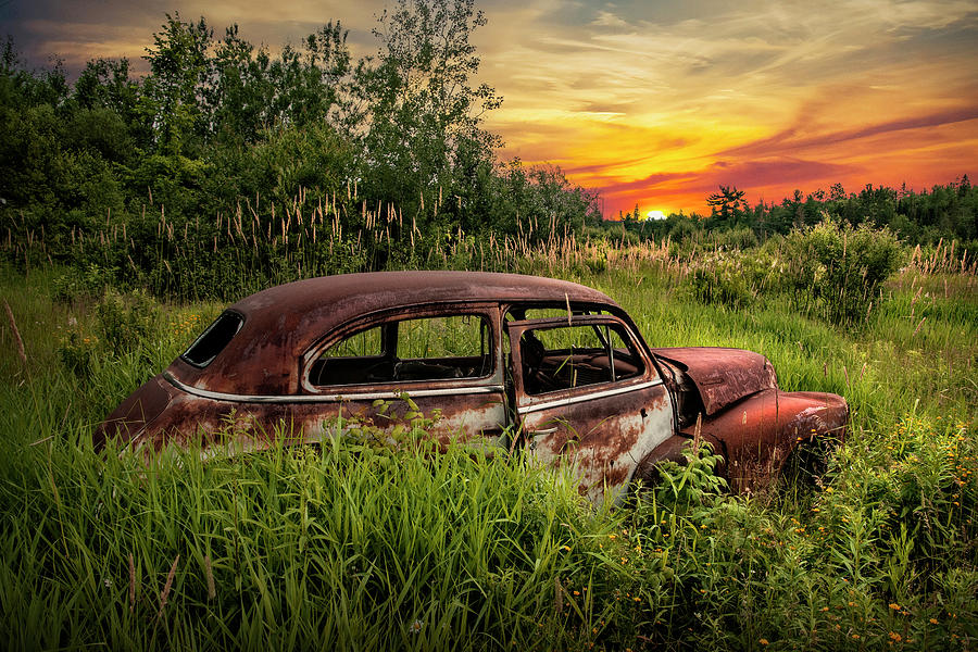Abandoned Car in Ontario at Sunset Photograph by Randall Nyhof
