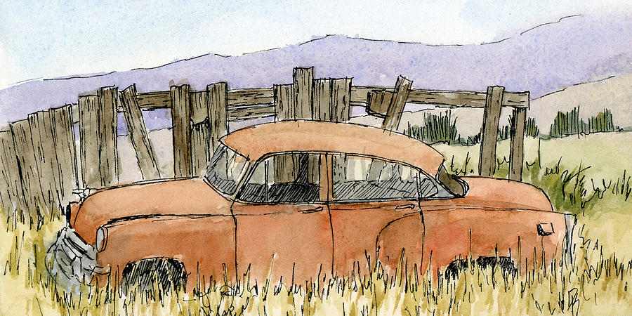 Abandoned Chevy Car Sketch Painting by David King Studio | Pixels