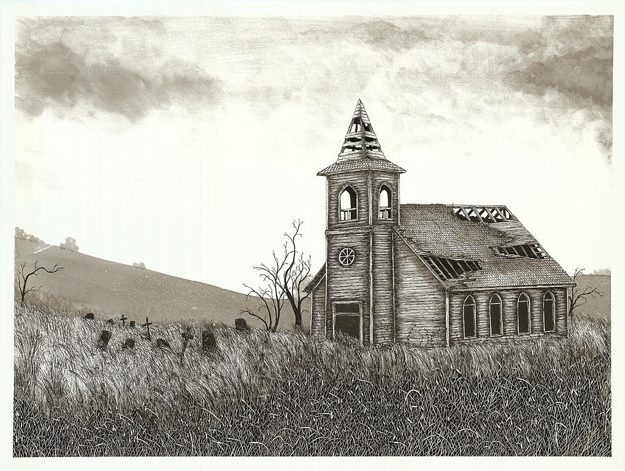 Abandoned Early Settlers Church Drawing by Jonathan Baldock
