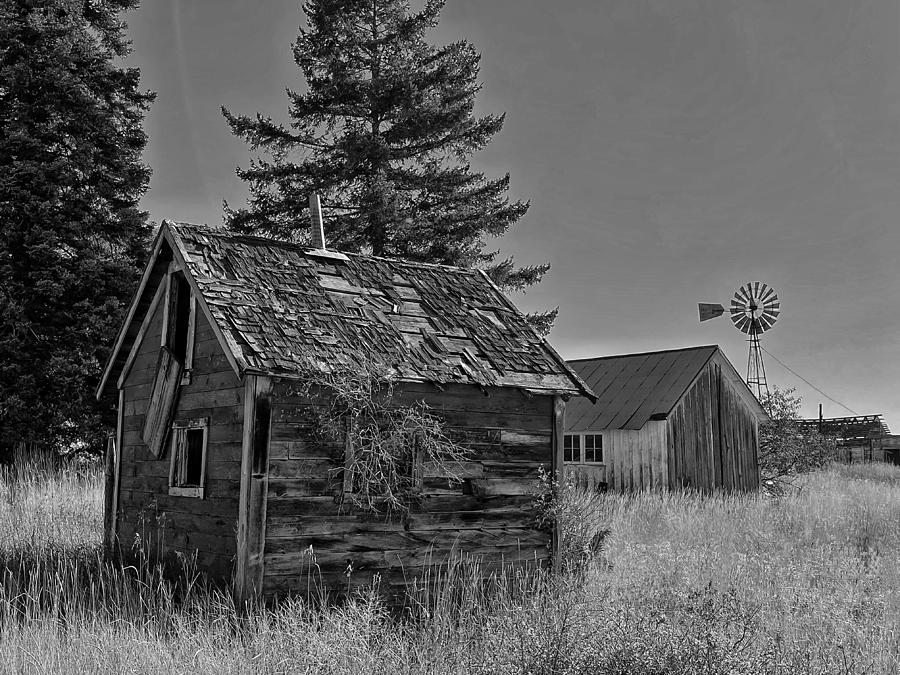 Abandoned Farm Outbuildings bw Photograph by Jerry Abbott