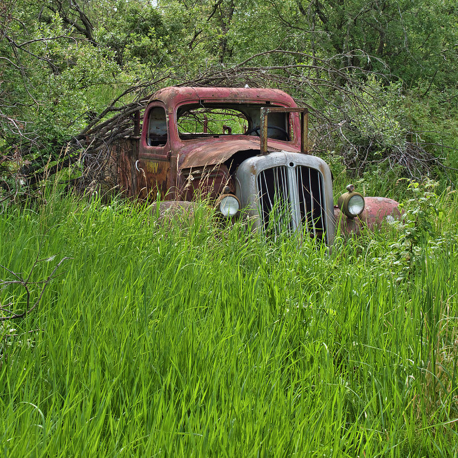 Abandoned Fire Truck - Squared Photograph by Cathy Mahnke