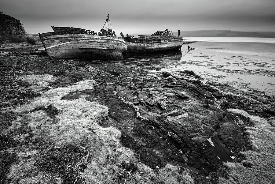 Black And White Photograph - Abandoned Fishing Boats, Isle of Mull by Peter OReilly