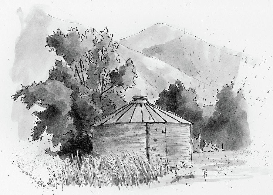 Abandoned Granary Ink Sketch Drawing by David King Studio | Fine Art ...