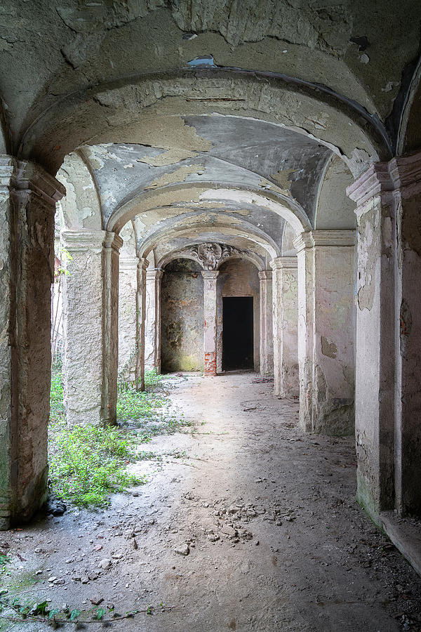 Abandoned Gray Hallway Photograph by Roman Robroek
