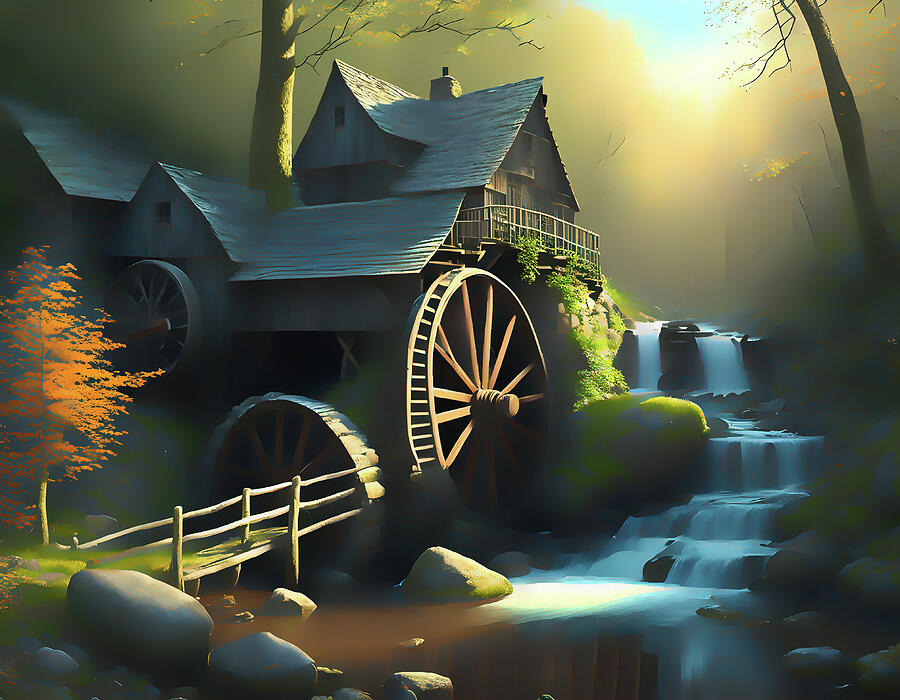 Abandoned Gristmill in the Fog Ai Art by AI Digital Abandoned Gristmill in the Fog Ai Art by AI Digital