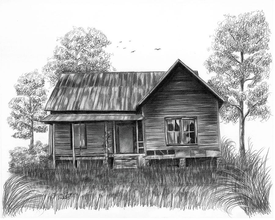 Abandoned House Drawing by Lena Auxier