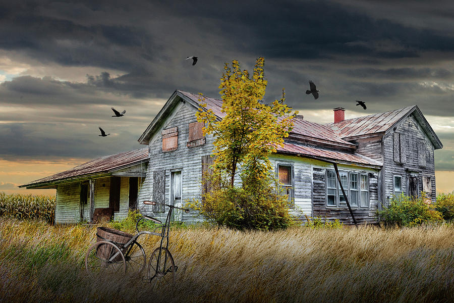 Abandoned House With Tricycle Photograph