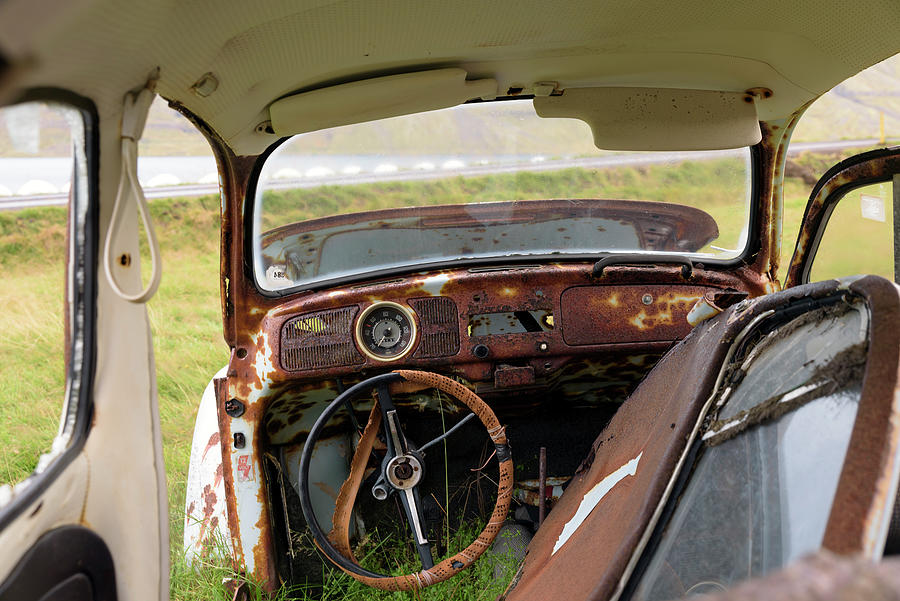 Abandoned old Volkswagen Beetle in Seydisfjordur -Interior Photograph by RicardMN Photography