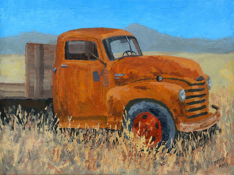 Abandoned Orange Chevy Painting by David King Studio